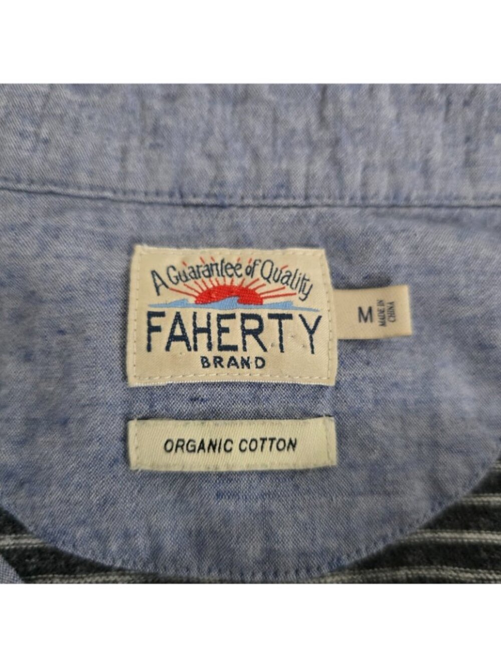 Faherty Stripe Polo Shirt Men Medium Gray Organic Cotton Long Sleeve Collared - Picture 7 of 9